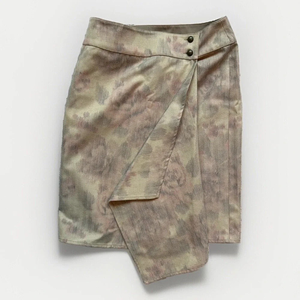Max Mara Floral Asymmetrical A Line Wrap Skirt 6 Italian Quiet Luxury Designer